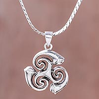 Triple Spiral Pattern Sterling Silver Pendant Necklace,'Triple Spiral'