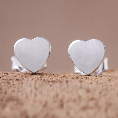 Sterling silver stud earrings, Simple Hearts