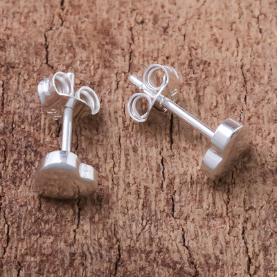 Sterling silver stud earrings, 'Simple Hearts' - Heart-Shaped Sterling Silver Stud Earrings from Thailand
