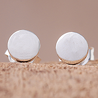 Sterling silver stud earrings, 'Round Simplicity' - Round Sterling Silver Stud Earrings from Thailand