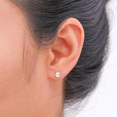 Sterling silver stud earrings, 'Round Simplicity' - Round Sterling Silver Stud Earrings from Thailand