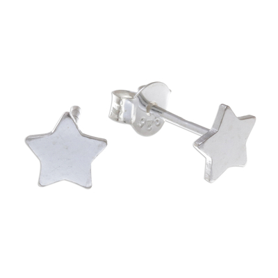 Sterling silver stud earrings, 'Simple Stars' - Star-Shaped Sterling Silver Stud Earrings from Thailand