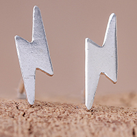 Sterling silver stud earrings, 'Electric Energy' - Lightning Bolt Sterling Silver Stud Earrings from Thailand