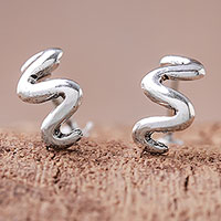 Sterling silver drop earrings, 'Surf Lines' - Wavy Sterling Silver Drop Earrings from Thailand