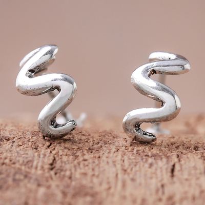 Wavy Sterling Silver Drop Earrings from Thailand, 'Surf Lines'