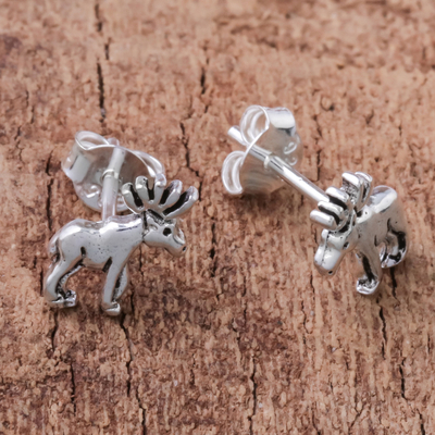 Sterling silver stud earrings, 'Moose' - Sterling Silver Moose Stud Earrings from Thailand