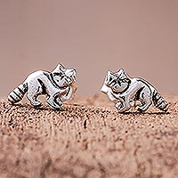 Sterling silver stud earrings, 'Raccoons' - Sterling Silver Raccoon Stud Earrings from Thailand