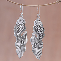 Featured review for Sterling silver dangle earrings, Goldfish Bliss
