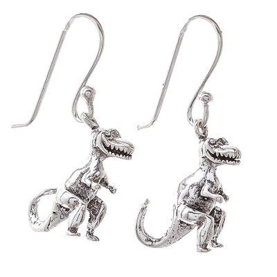 Sterling silver dangle earrings, 'Dinosaur King' - Sterling Silver T-Rex Dangle Earrings from Thailand