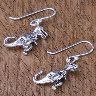 Sterling silver dangle earrings, 'Dinosaur King' - Sterling Silver T-Rex Dangle Earrings from Thailand