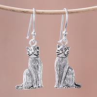 Featured review for Sterling silver dangle earrings, Mister Cat