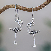 Sterling silver dangle earrings, 'Flamingo' - Sterling Silver Flamingo Dangle Earrings from Thailand