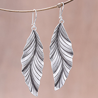 Sterling silver dangle earrings, 'Artisanal Leaves' - Leaf-Shaped Sterling Silver Dangle Earrings from Thailand