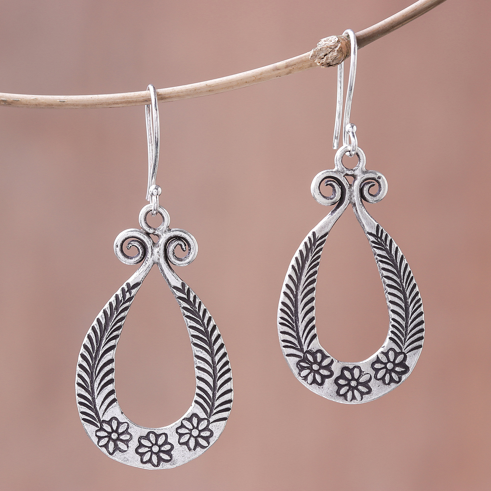 Drop-Shaped Floral Sterling Silver Earrings from Thailand - Thai Breeze ...