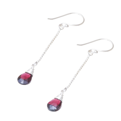 Garnet dangle earrings, 'Gala Sparkle' - Faceted Garnet Dangle Earrings from Thailand