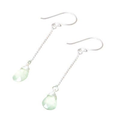 Prehnite dangle earrings, 'Gala Sparkle' - Faceted Prehnite Dangle Earrings from Thailand