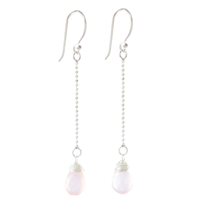 Faceted Pink Chalcedony Dangle Earrings from Thailand