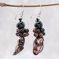 Cultured pearl dangle earrings, 'Enchanted Elegance' - Brown Cultured Pearl and Glass Beaded Dangle Earrings