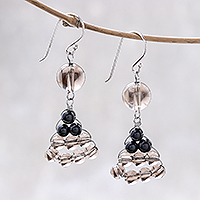 Glass beaded dangle earrings, 'Triangle Love' - Triangular Glass Beaded Dangle Earrings from Thailand
