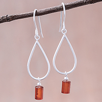 Carnelian dangle earrings, 'Fiery Shower' - Drop-Shaped Carnelian Dangle Earrings from Thailand