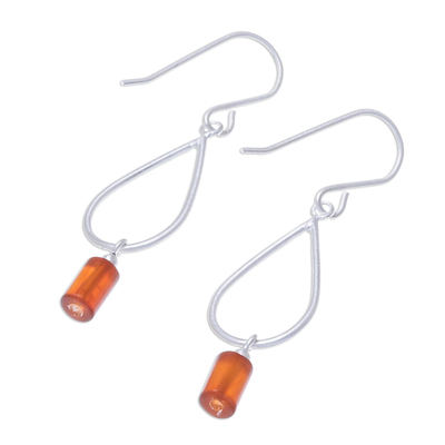 Carnelian dangle earrings, 'Fiery Shower' - Drop-Shaped Carnelian Dangle Earrings from Thailand