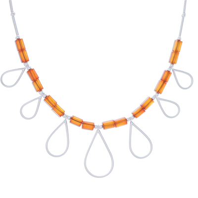 Carnelian beaded pendant necklace, 'Fiery Shower' - Carnelian Beaded Pendant Necklace from Thailand