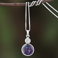 Amethyst and moonstone pendant necklace, 'Mystical Star' - Amethyst and Moonstone Pendant Necklace from Thailand