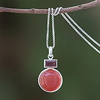 Agate and garnet pendant necklace, 'Beautiful Gleam'