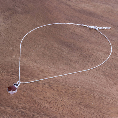 Agate and garnet pendant necklace, 'Beautiful Gleam' - Agate and Garnet Pendant Necklace from Thailand