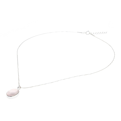 Rose quartz pendant necklace, 'Rosy Oval' - Oval Rose Quartz Pendant Necklace from Thailand