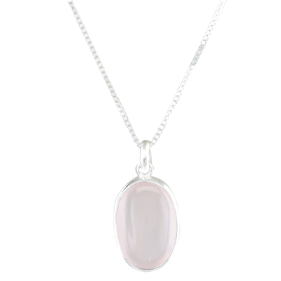 Rose quartz pendant necklace, 'Rosy Oval' - Oval Rose Quartz Pendant Necklace from Thailand