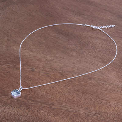 Amethyst pendant necklace, 'Sparkling Circle' - Circular Green Amethyst Pendant Necklace from Thailand