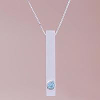 Blue topaz pendant necklace, 'Modern Twinkle'