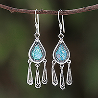 Roman glass chandelier earrings, 'Ancient Rain'