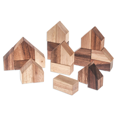 Wood game, 'Home Town' (37 piece) - Raintree Wood City Builder Game from Thailand (37 Piece)