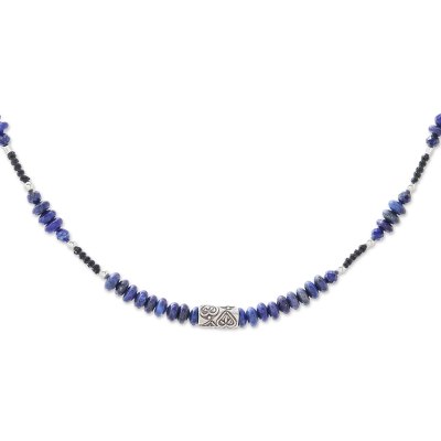 Lapis lazuli beaded necklace, 'Love Rotation' - Lapis Lazuli Beaded Heart Necklace from Thailand