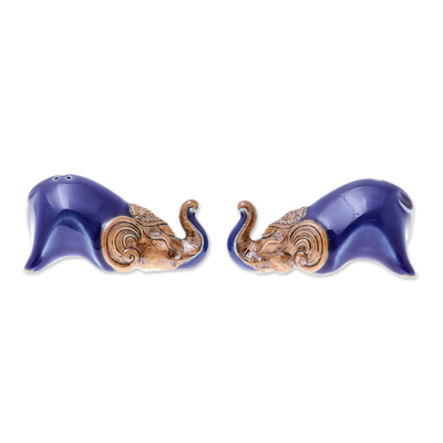 Saleros y pimenteros de cerámica, (par) - Salero y pimentero Elefante Cerámica Azul (Pareja)
