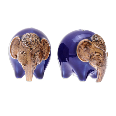 Ceramic Elephant Salt and Pepper Shakers in Blue (Pair)