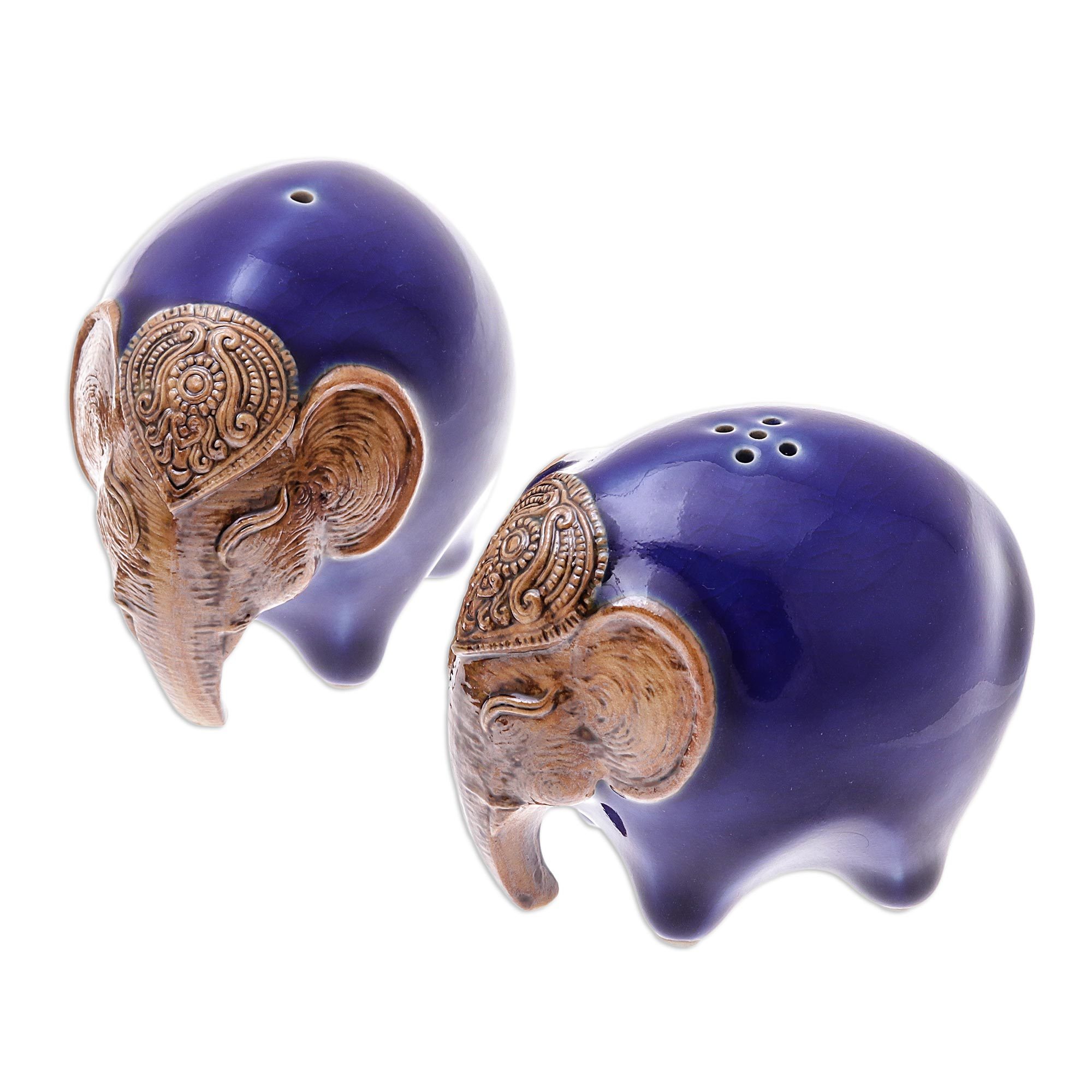 Ceramic Elephant Salt and Pepper Shakers in Blue (Pair) Round