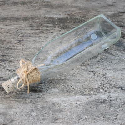 Recycled glass tray, 'Clear Messenger' - Clear Recycled Glass Bottle Tray from Thailand