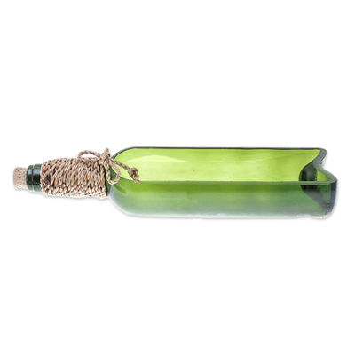 Recycled glass tray, 'Eco Message' - Green Recycled Glass Bottle Tray from Thailand