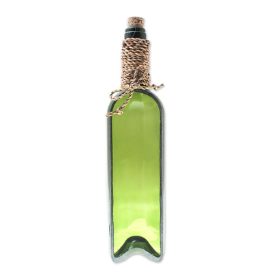 Recycled glass tray, 'Eco Message' - Green Recycled Glass Bottle Tray from Thailand