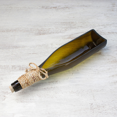 Recycled glass tray, 'Bottle Carrier' - Brown Recycled Glass Bottle Tray from Thailand