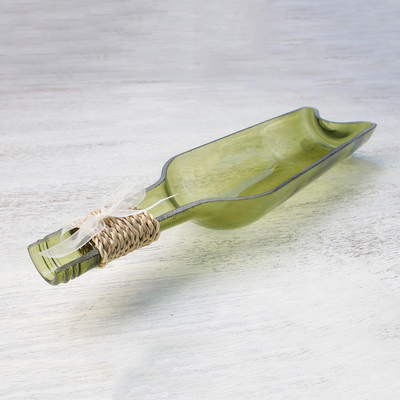 Recycled glass tray, 'Message Bringer' - Artisan Crafted Recycled Glass Bottle Tray from Thailand