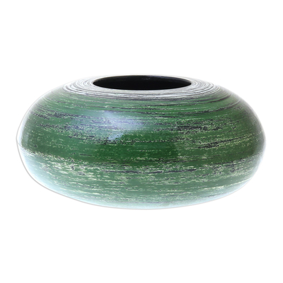 Round Green Bamboo Lacquerware Decorative Vase from Thailand