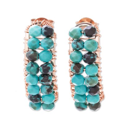 Rose gold plated calcite beaded drop earrings, 'Sunrise Skies' - Rose Gold Plated Sterling Silver Dyed Calcite Drop Earrings