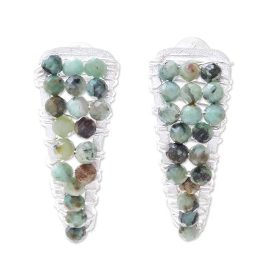 Sterling silver beaded drop earrings, 'Splendid Hills' - Sterling Silver and Reconstituted Turquoise Beaded Earrings