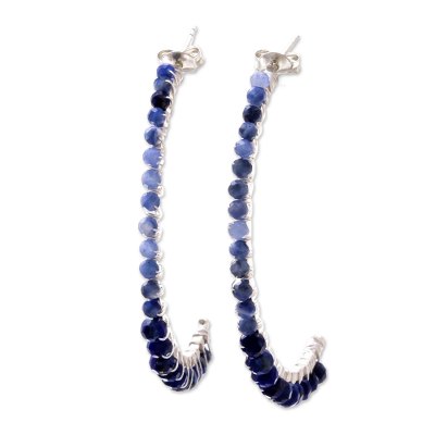 Lapis lazuli and tanzanite half-hoop earrings, 'Gleaming Skies' - Lapis Lazuli and Tanzanite Half-Hoop Earrings from Thailand