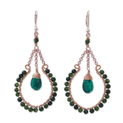 Rose gold plated quartz dangle earrings, 'Forest Grandeur' - 14k Rose Gold Plated Quartz Dangle Earrings from Thailand