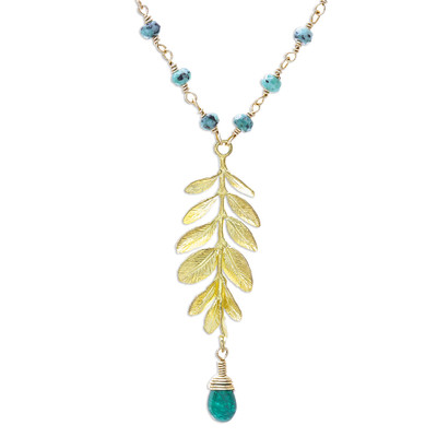 Prehnite and quartz link pendant necklace, 'Natural Royalty' - Prehnite and Quartz Link Pendant Necklace from Thailand